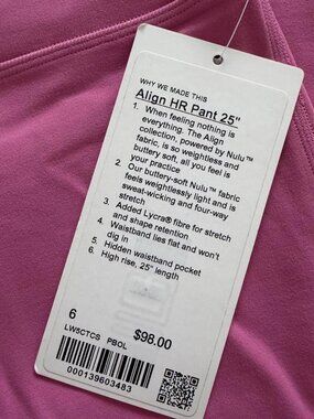 Lululemon Align High-Rise Pant 25” – Pink Blossom – Size 6 NWT $108 retail